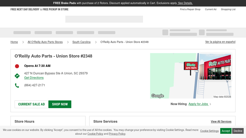 O'Reilly Auto Parts Store #2348 advance auto parts union sc