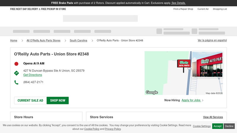 O'Reilly Auto Parts Store #2348 advance auto parts union south carolina