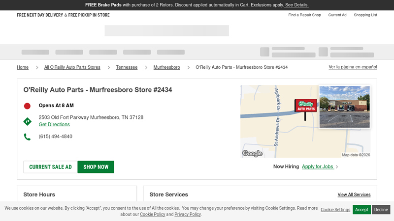 O'Reilly Auto Parts Store #2434 auto parts murfreesboro tn