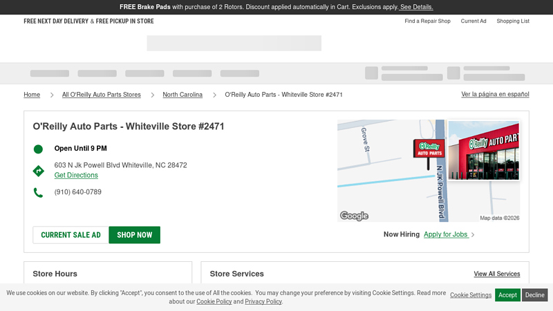 O'Reilly Auto Parts Store #2471 advance auto parts in whiteville north carolina