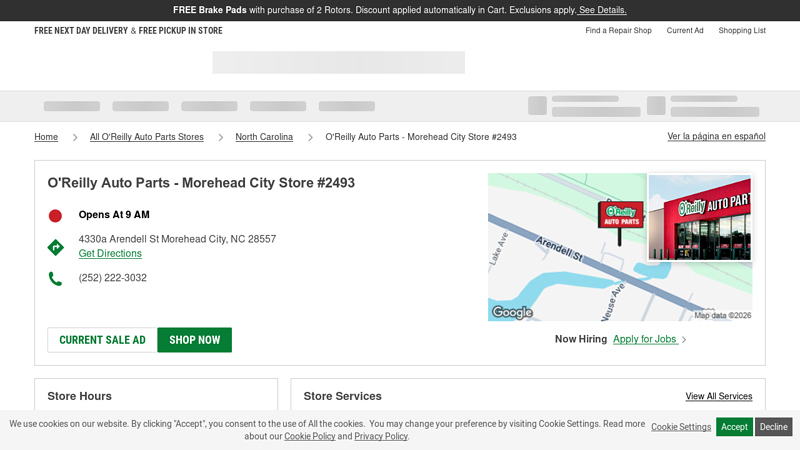O'Reilly Auto Parts Store #2493 advance auto parts morehead city nc