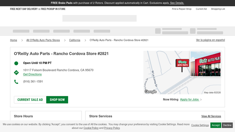 O'Reilly Auto Parts Store #2821 rancho cordova auto parts