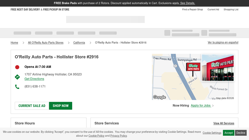 O'Reilly Auto Parts Store #2916 hollister auto parts