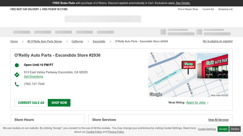 O'Reilly Auto Parts Store #2936 auto parts escondido