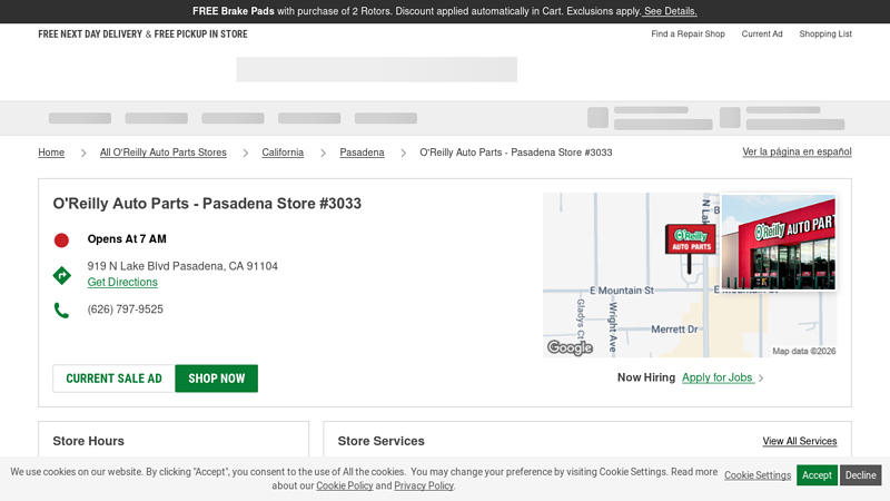 O'Reilly Auto Parts Store #3033 auto parts pasadena