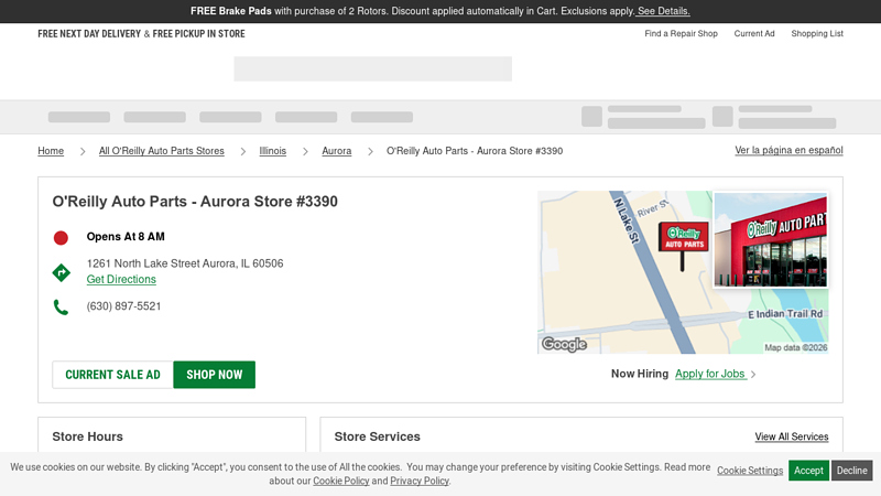 O'Reilly Auto Parts Store #3390 car parts aurora il