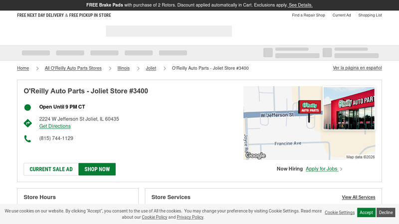 O'Reilly Auto Parts Store #3400 auto parts joliet