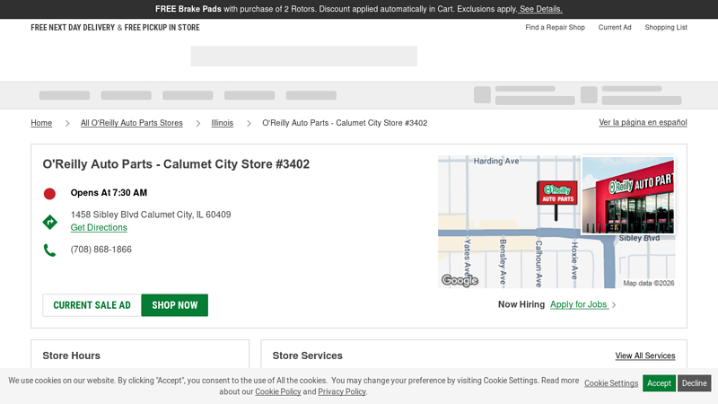 O'Reilly Auto Parts Store #3402 calumet city auto parts