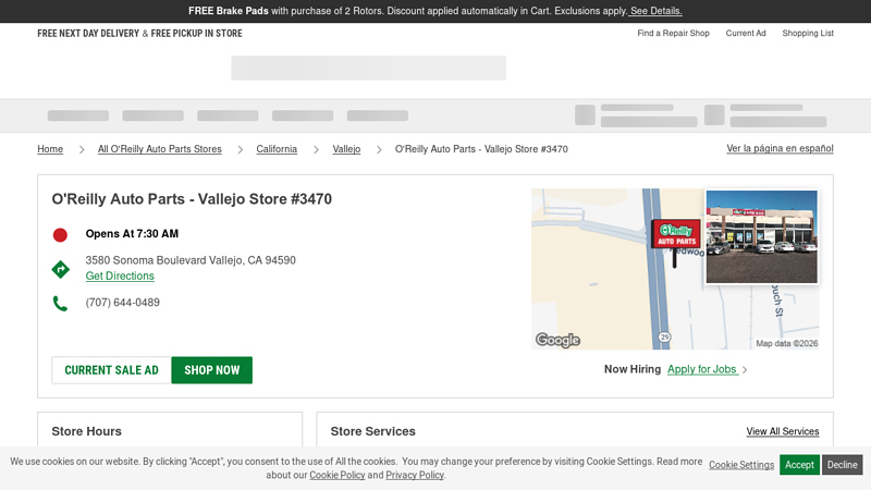 O'Reilly Auto Parts Store #3470 auto parts vallejo