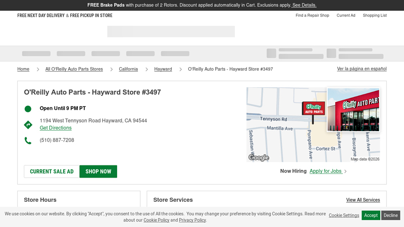 O'Reilly Auto Parts Store #3497 auto parts hayward ca