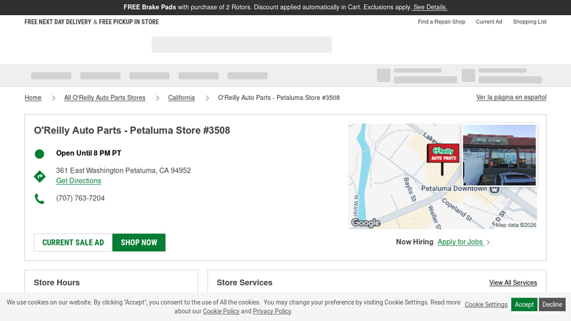 O'Reilly Auto Parts Store #3508 petaluma auto parts