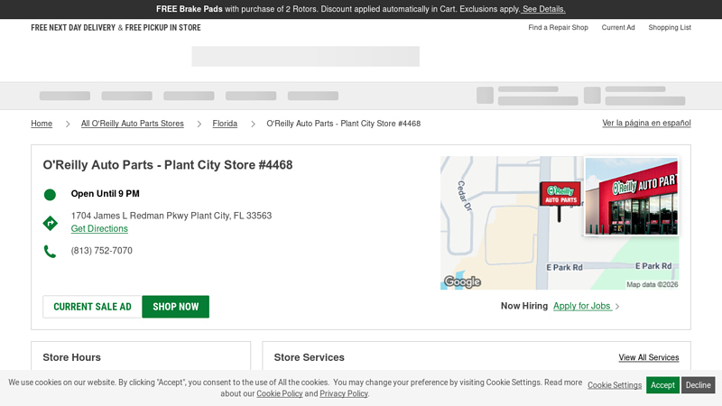 O'Reilly Auto Parts Store #4468 auto parts plant city