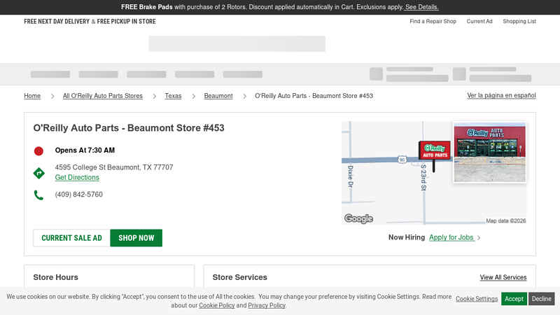 O'Reilly Auto Parts Store #453 auto parts beaumont tx