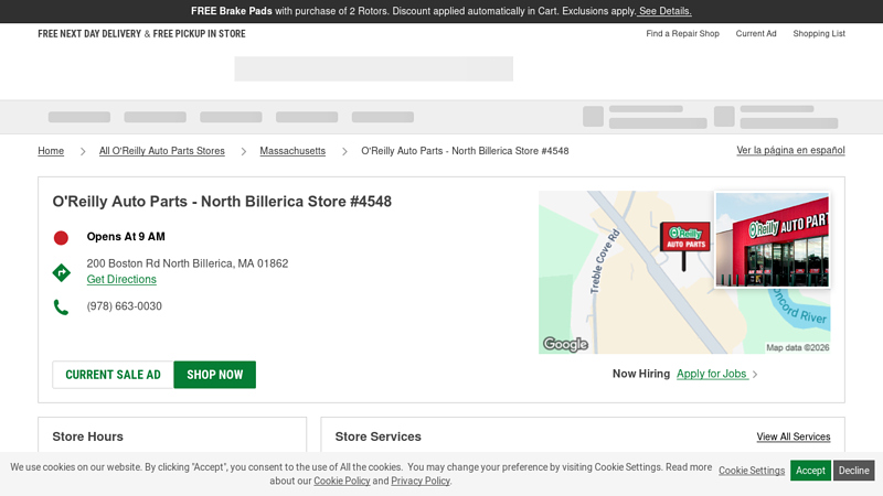 O'Reilly Auto Parts Store #4548 auto parts billerica ma