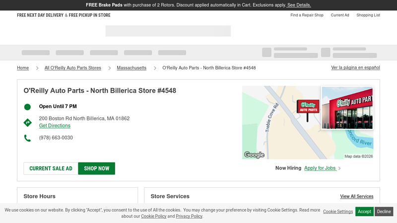 O'Reilly Auto Parts Store #4548 billerica auto parts