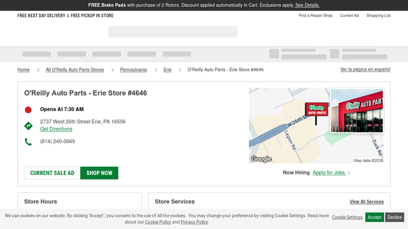 O'Reilly Auto Parts Store #4646 auto parts erie pa