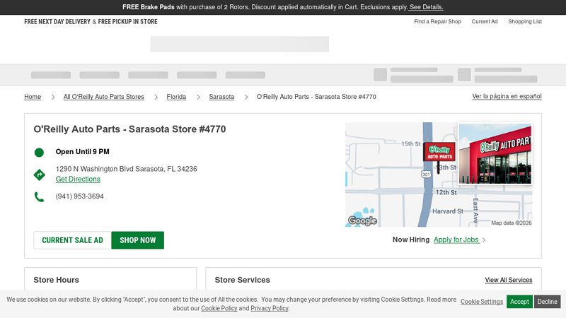 O'Reilly Auto Parts Store #4770 auto parts sarasota fl