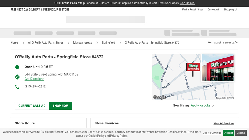 O'Reilly Auto Parts Store #4872 auto parts west springfield ma