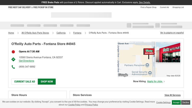 O'Reilly Auto Parts Store #4945 fontana auto parts