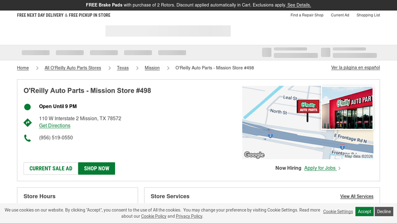 O'Reilly Auto Parts Store #498 auto parts mission tx