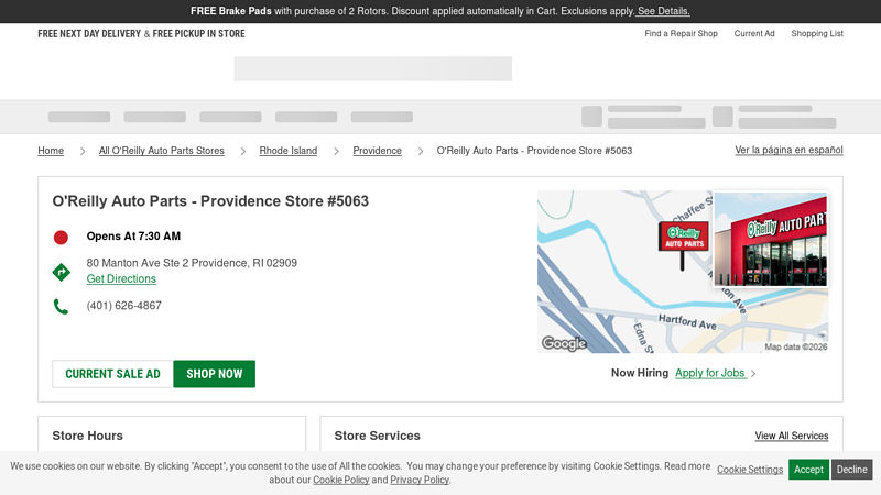 O'Reilly Auto Parts Store #5063 auto parts outlet providence