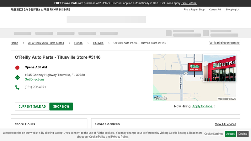 O'Reilly Auto Parts Store #5146 advance discount auto parts titusville fl