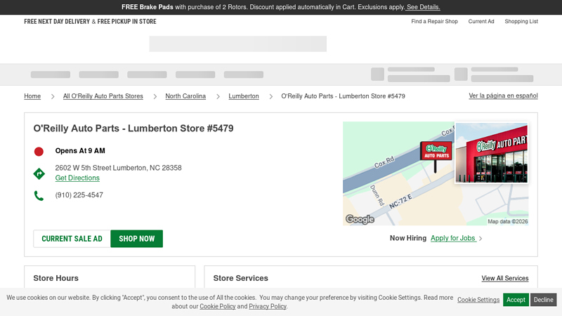 O'Reilly Auto Parts Store #5479 advance auto parts in lumberton north carolina