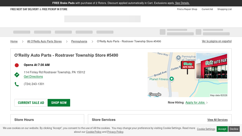 O'Reilly Auto Parts Store #5490 advance auto parts belle vernon pennsylvania