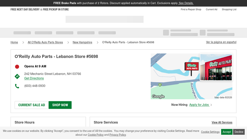 O'Reilly Auto Parts Store #5698 advance auto parts west lebanon nh