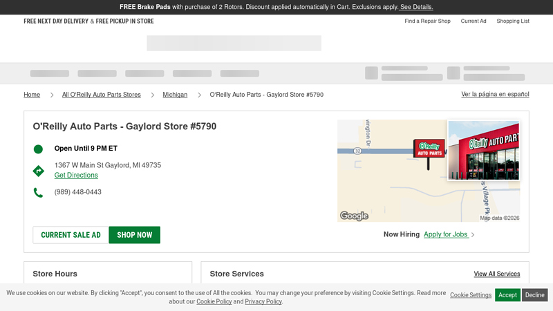 O'Reilly Auto Parts Store #5790 auto parts gaylord mi