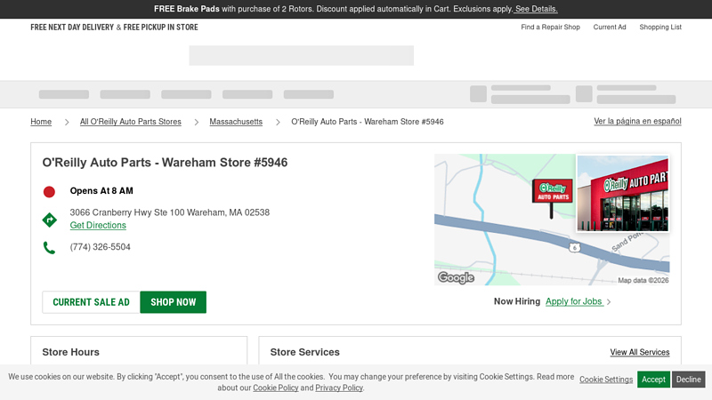 O'Reilly Auto Parts Store #5946 advance auto parts wareham ma