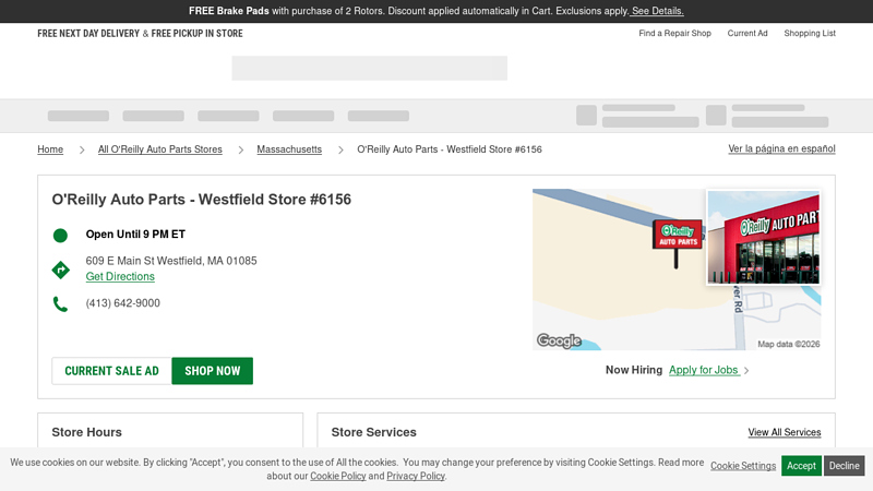 O'Reilly Auto Parts Store #6156 westfield auto parts