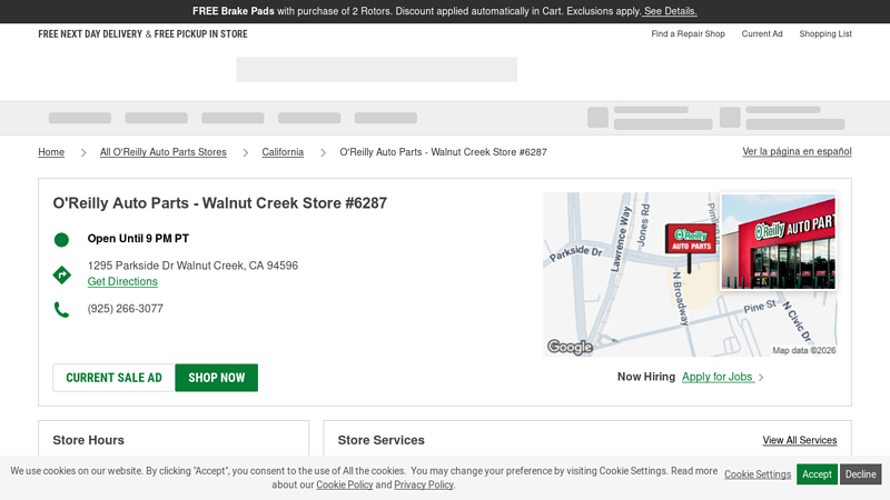 O'Reilly Auto Parts Store #6287 auto parts walnut creek ca