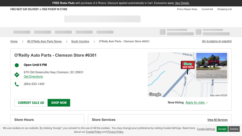 O'Reilly Auto Parts Store #6301 advance auto parts clemson south carolina