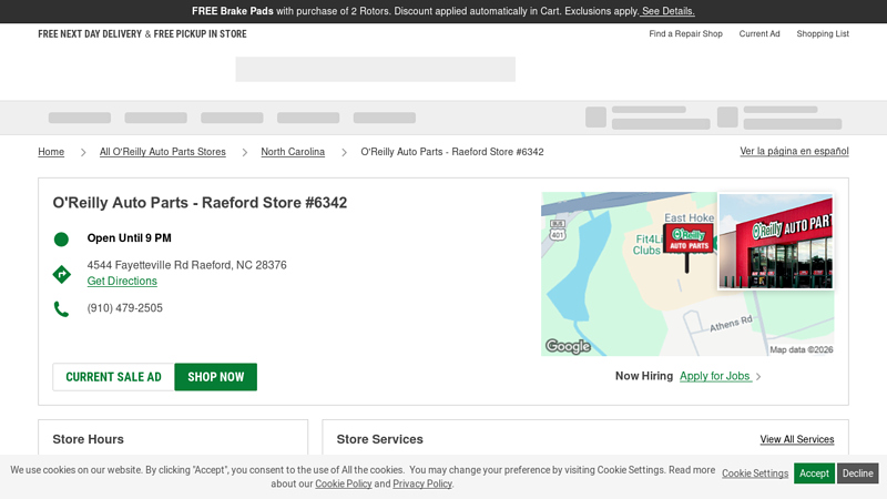 O'Reilly Auto Parts Store #6342 advance auto parts raeford north carolina
