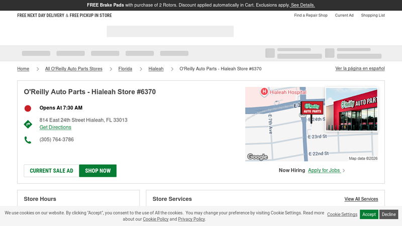 O'Reilly Auto Parts Store #6370 auto parts en hialeah