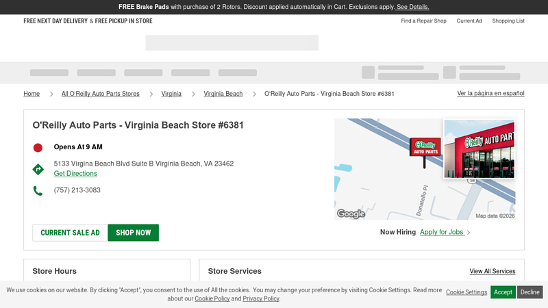 O'Reilly Auto Parts Store #6381 auto parts virginia beach