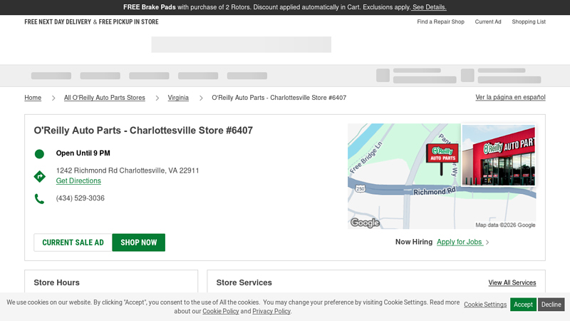 O'Reilly Auto Parts Store #6407 auto parts charlottesville va