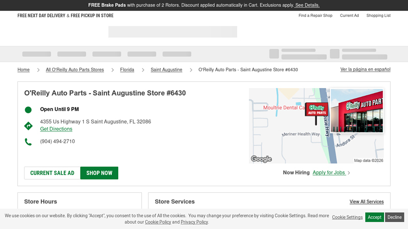 O'Reilly Auto Parts Store #6430 advance auto parts in st augustine florida