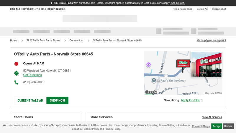 O'Reilly Auto Parts Store #6645 car parts norwalk ct