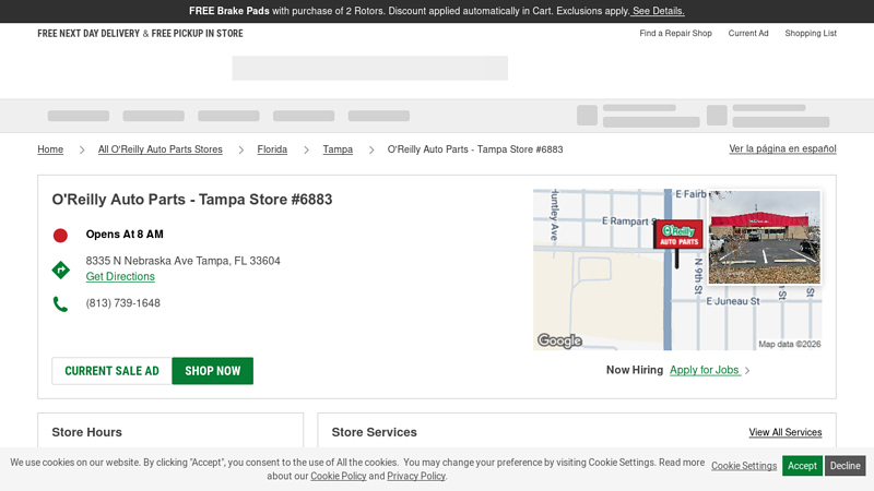 O'Reilly Auto Parts Store #6883 auto parts store tampa