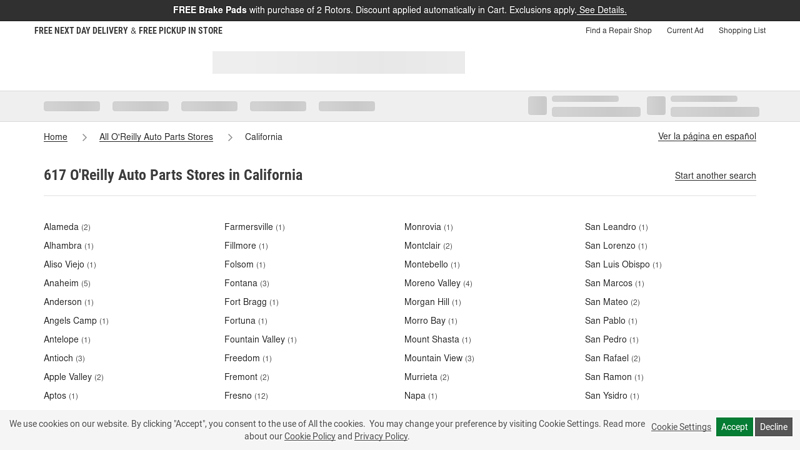 O'Reilly Auto Parts Stores in California o reilly auto parts near me