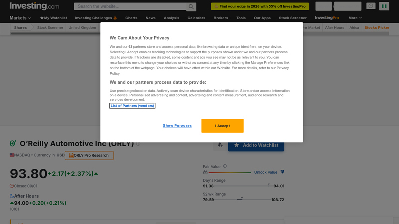 ORLY o'reilly auto parts stock price