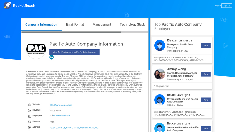 Pacific Auto Company Information pacific auto co auto parts