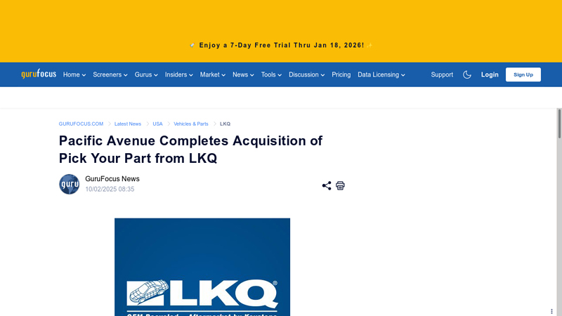 Pacific Avenue Completes Acquisition of Pick Your Part from LKQ pyp auto parts