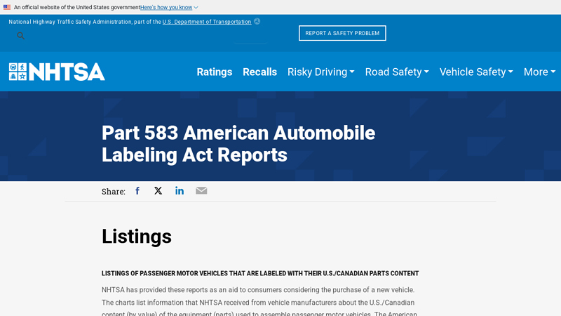 Part 583 American Automobile Labeling Act Reports local auto parts