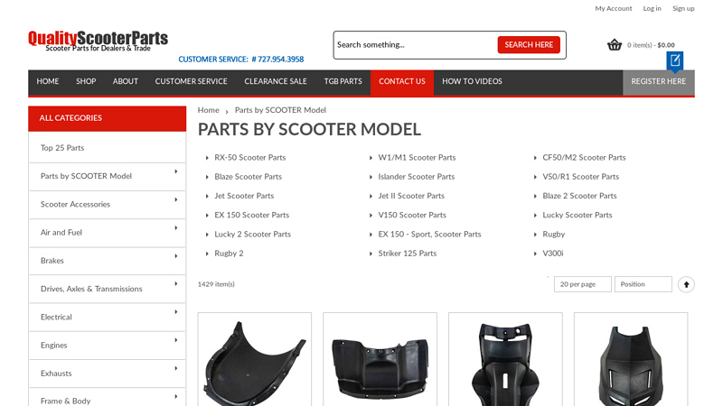 Parts by SCOOTER Model scooter motor parts