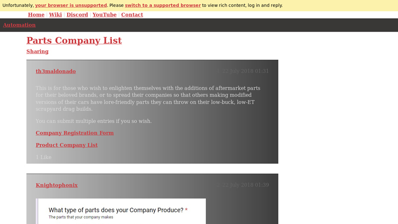 Parts Company List car t parts