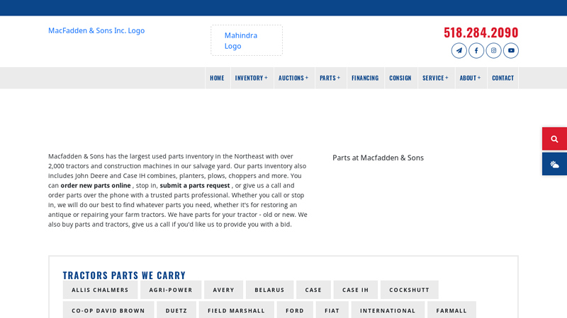 Parts Department used tractor parts for sale