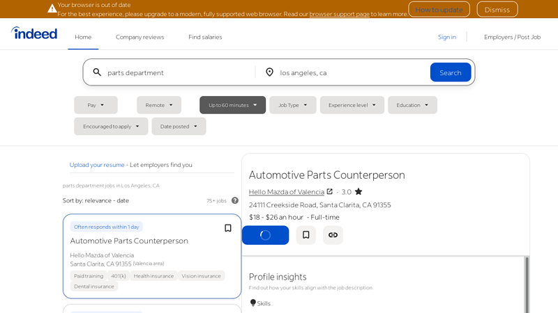 Parts Department Jobs, Employment in Los Angeles, CA auto parts positions